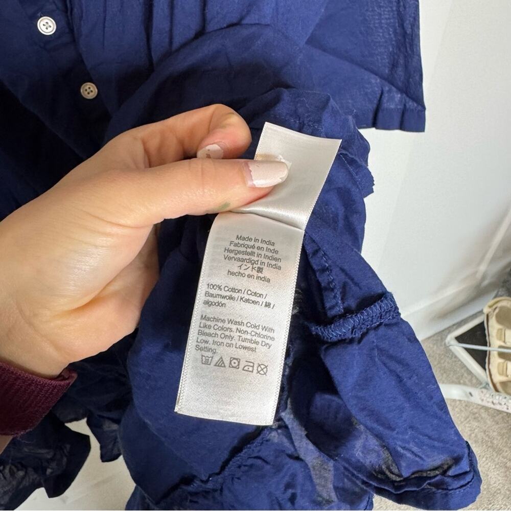 J. Crew Button Front Tiered Cover Up Dress Navy Blue 100% Cotton Voile Flowy M - Picture 4 of 7